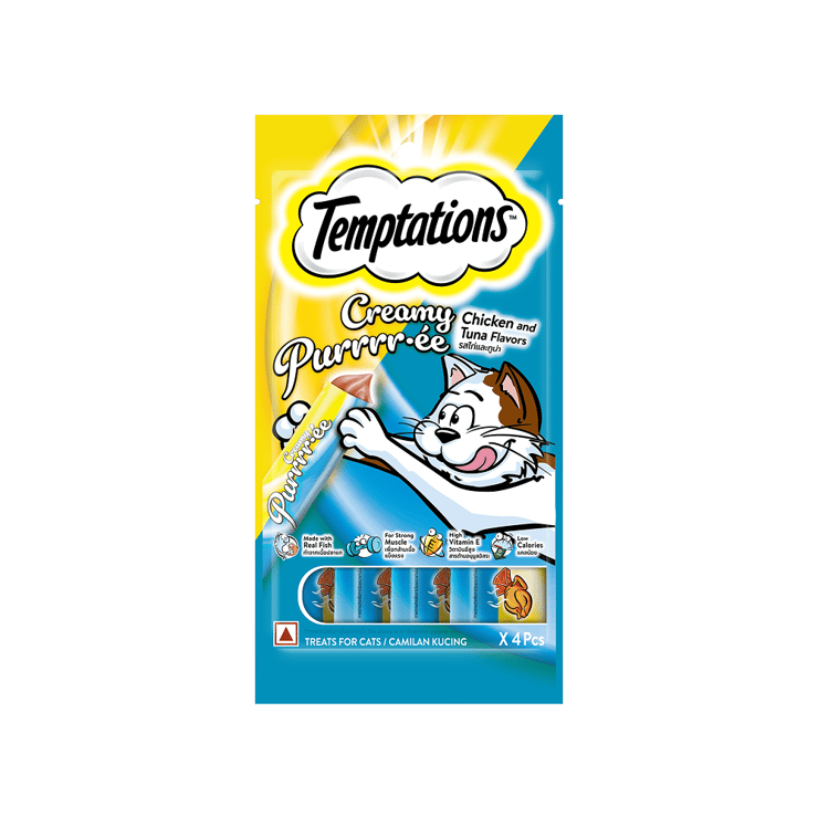 Temptations Purrrr-ee Chicken & Tuna Flavour Creamy Cat Treat – 48 g