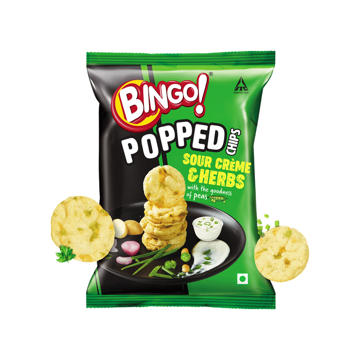 Bingo Popped Sour Cream & Herbs Potato Chips – 48 g