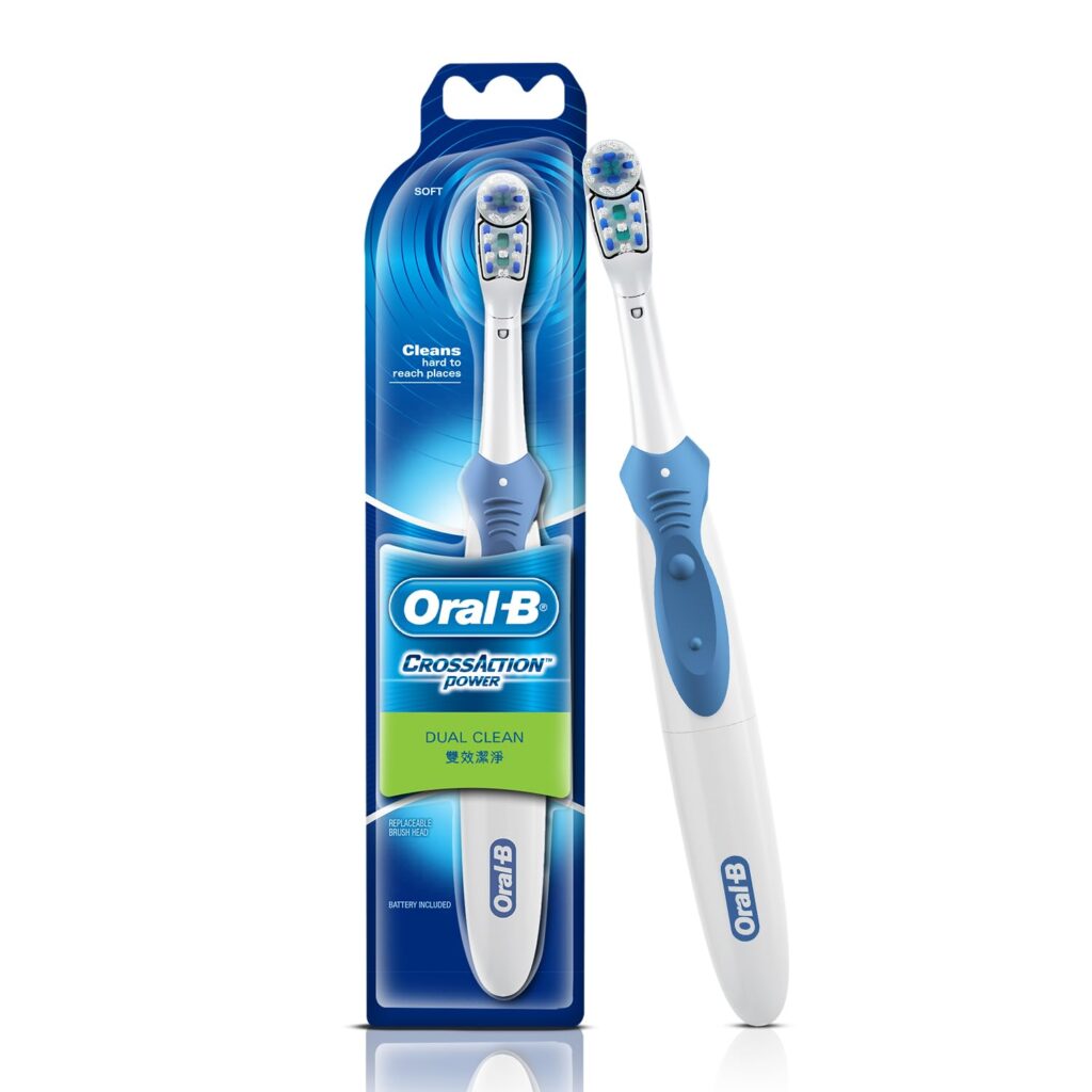 Oral?B CrossAction AA Battery Electric Toothbrush for Adults ? 90?Day Battery, IPX7 Water Resistant, Soft Crisscross Bristles (Blue) ? 2?Year Warranty