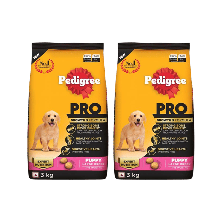Pedigree PRO Large Breed Dry Puppy Food (3-18 months) – Pack of 2 – 2 x 3 kg