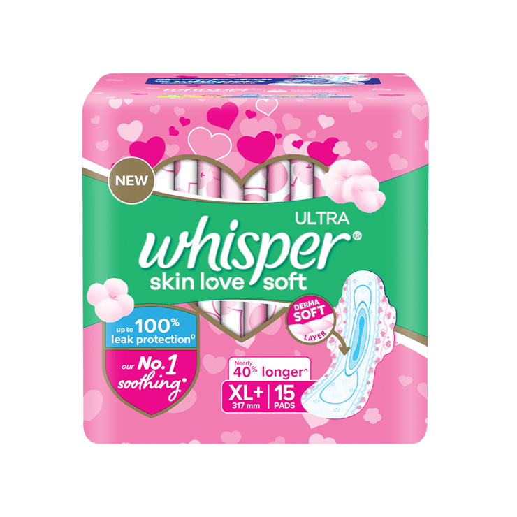 Whisper Ultra Skin Love Soft Sanitary Pads (XL+ Wings) – 15 pieces