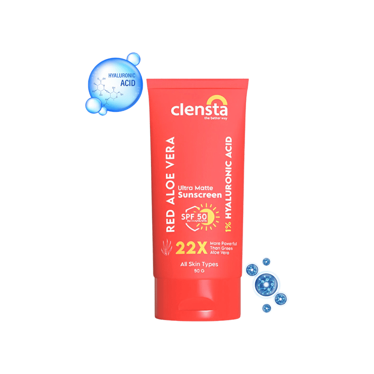 Clensta Red Aloe Vera Ultra Matte Sunscreen (SPF 50 PA++++) – 50 g