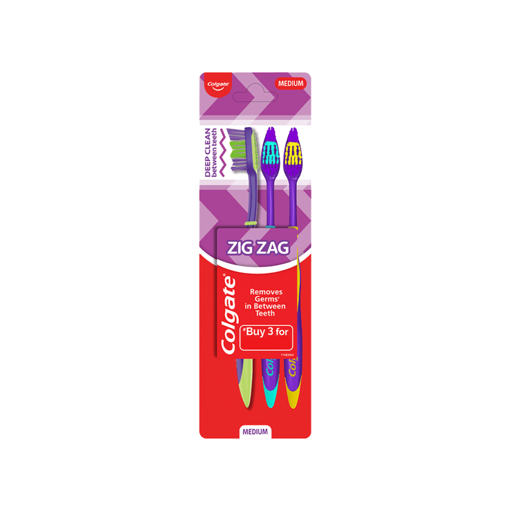 Colgate Zig Zag Deep Clean Toothbrush (Medium) (Removes Bacteria Between The Teeth) – 3 units