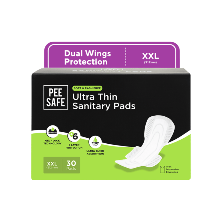 Pee Safe Ultra Thin Rash Free Sanitary Pads (with Paper Disposal Covers, XXL) – 1 pack (30 pieces)