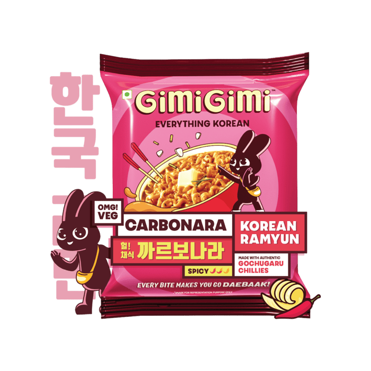 Gimi Gimi Veg Carbonara – Korean Ramen Instant Noodles – 135 g
