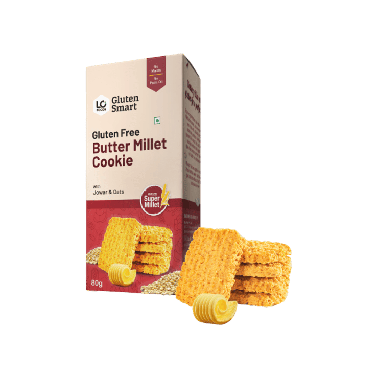 Lo! Foods Gluten Free Butter Millet Cookies Biscuit (No Maida) – 80 g