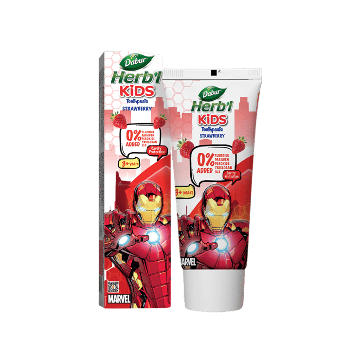 Dabur Herb’l Kids Toothpaste (Ironman, 3+ years, Strawberry Flavour) – 80 g