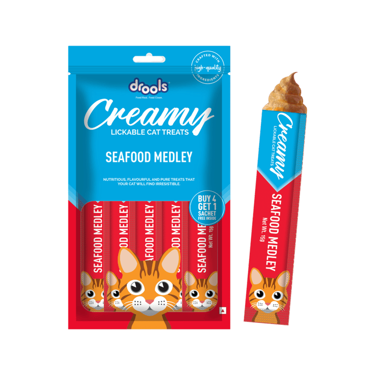 Drools Creamy Lickable Seafood Medley Cat Treat – 1 pack (4+1 pieces)
