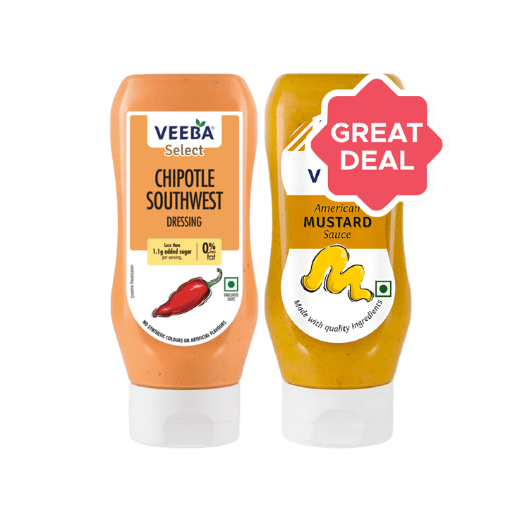 Veeba American Mustard Sauce + Veeba Chipotle Southwest Dressing Combo – 300 g + 320 g