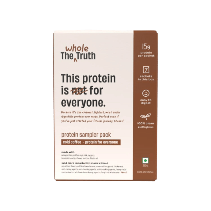 The Whole Truth Whey Protein Sampler Pack – Cold Coffee (15 g Protein Per Sachet) – 7 x 30 g