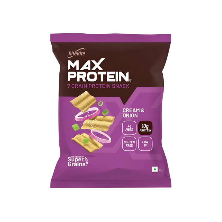 RiteBite Max Protein Cream & Onion 10 g Protein Multigrain Chips – 60 g