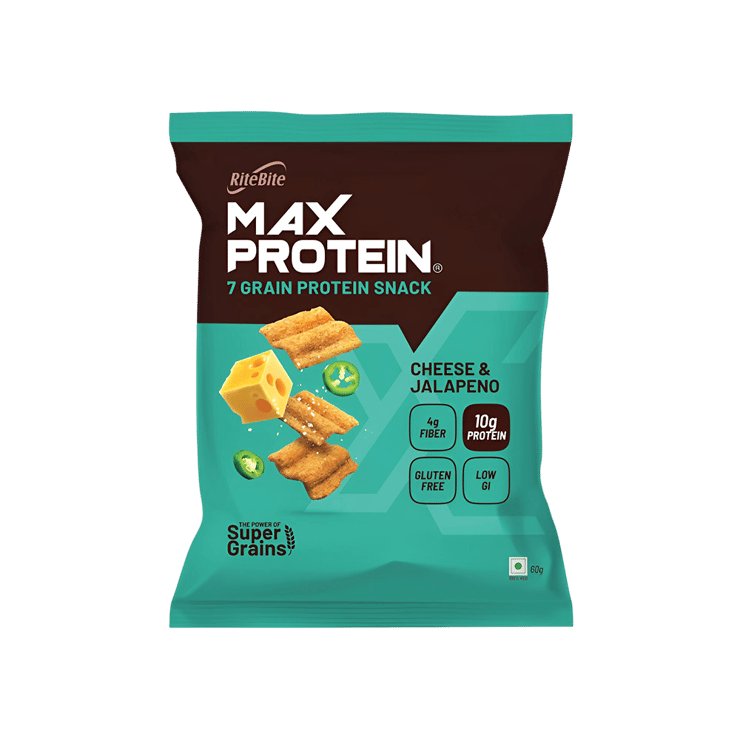 RiteBite Max Protein Cheese & Jalapeno 10 g Protein Multigrain Chips – 60 g