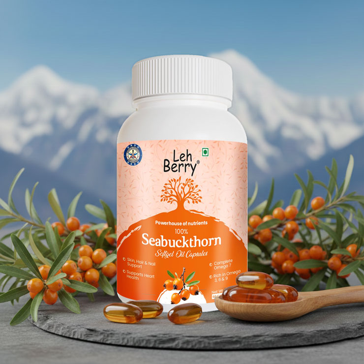 Leh Berry Seabuckthorn Oil Softgels (500mg) – Complete Omega 3, 6, 7 & 9 | 60 Vegetarian Capsules