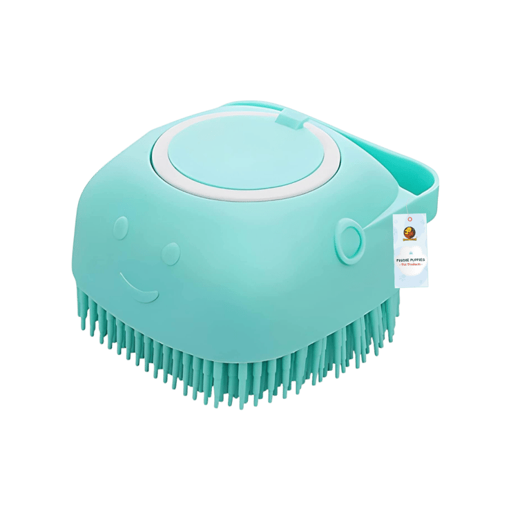 Foodie Puppies Pet Bath Brush Silicone Scrubber Shampoo Dispenser – 1 unit