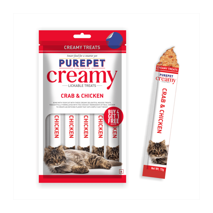 PurePet Lickable Crab & Chicken Creamy Cat Treat – 1 pack (5 x 15 g)