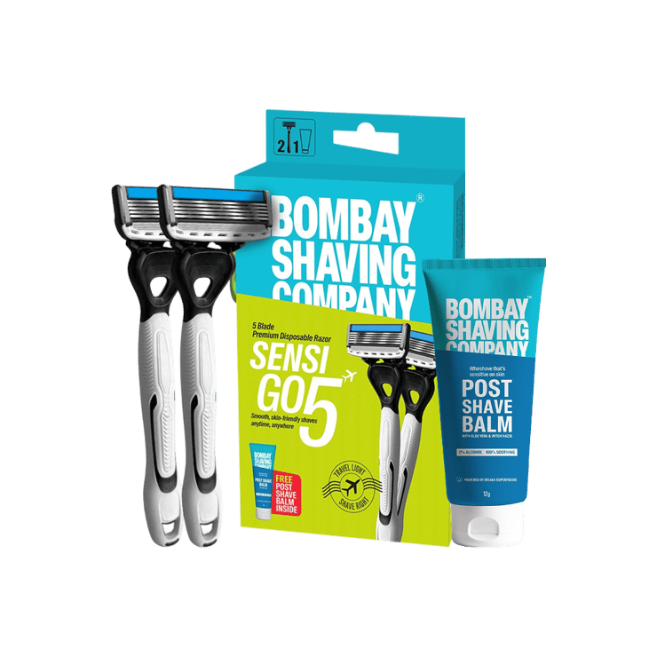 Bombay Shaving Company Sensi Go 5 Premium 5-Blade Disposable Men’s Razor – Free Post Shave Balm – 1 pack
