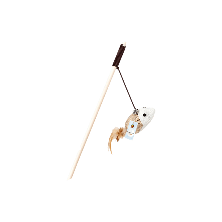 Foodie Puppies Wooden Cat Teasing Stick with Feathers (Mouse Bell) – 1 piece