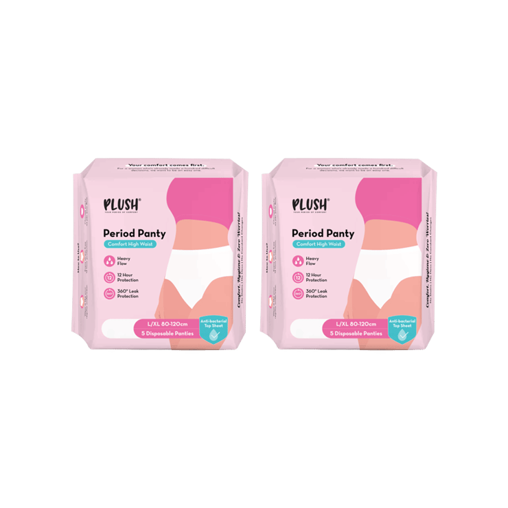 Plush Comfort High Waist Disposable Period Panty (L-XL) – Pack of 2 – 2 x 1 pack (5 pieces)