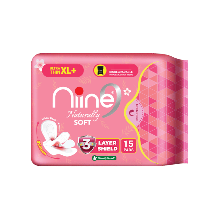 Niine Naturally Soft Ultra Thin XL+ Sanitary Pads – 1 pack (15 pieces)