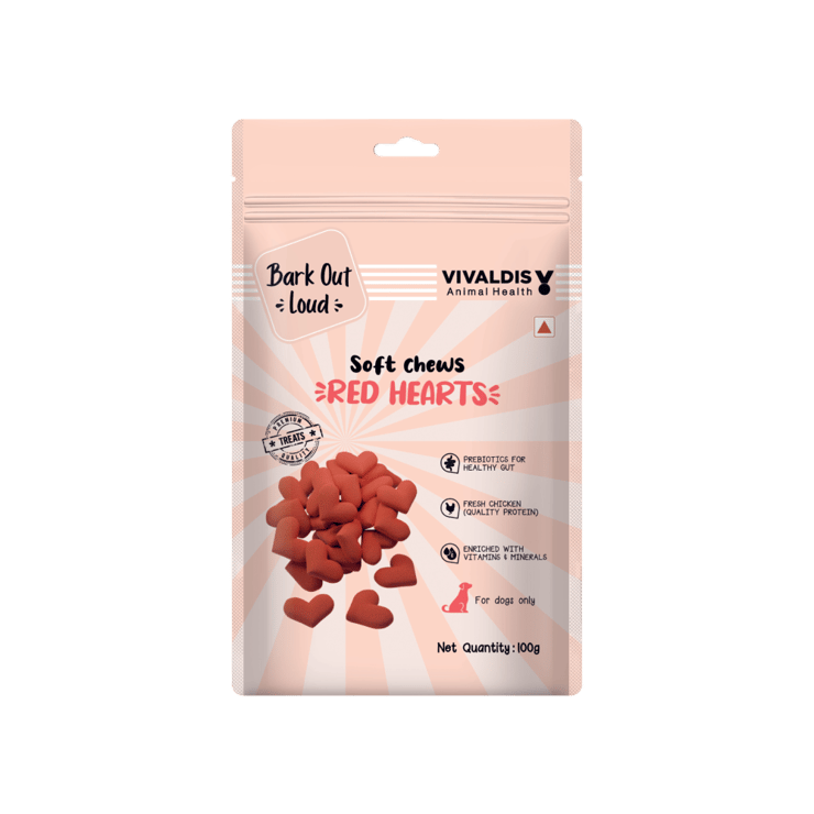 Bark Out Loud Soft Chews Red Hearts Chicken Dog Treat – 100 g