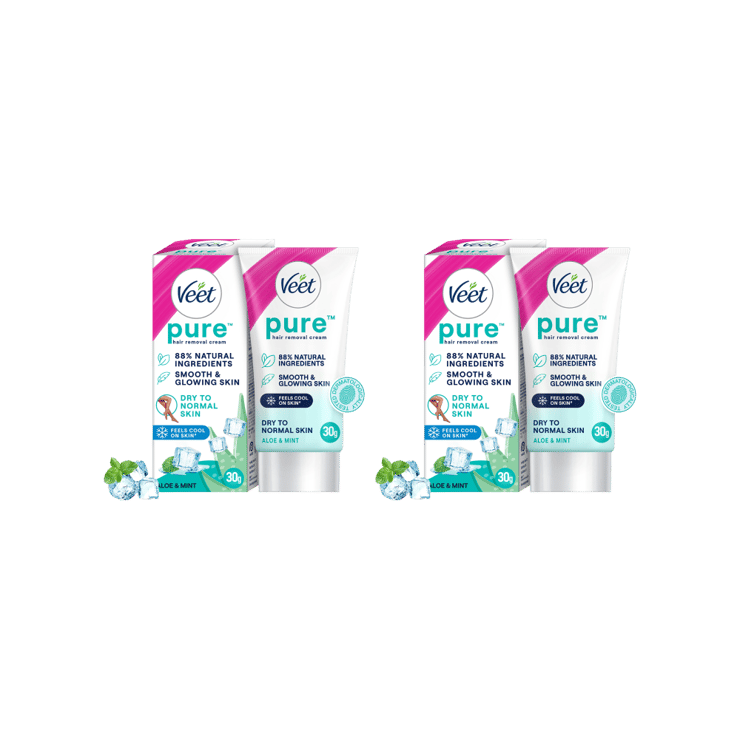 Veet Pure Hair Removal Cream (For Dry Skin) – Pack of 2 – 2 x 30 g