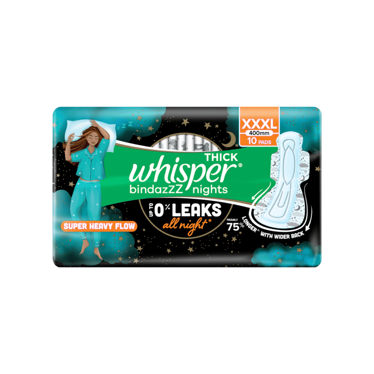 Whisper Bindazzz Nights Sanitary Pads – 10 pieces