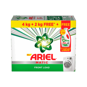 Ariel Matic Front Load Detergent Powder - Free 500 ml Liquid Detergent Inside - 6 kg + 500 ml