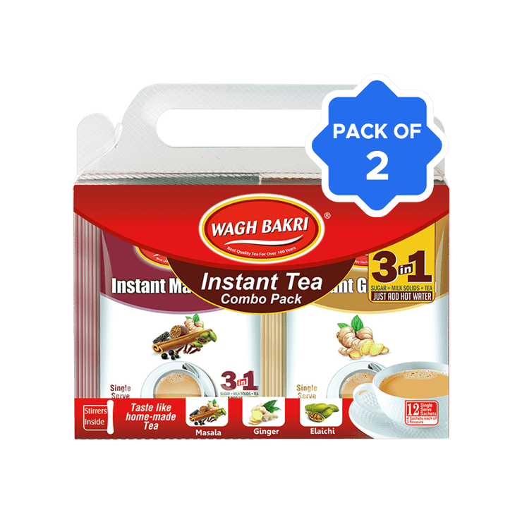 Wagh Bakri Instant Tea Premix Elaichi + Ginger + Masala – Pack of 2 – 2 x 12 units
