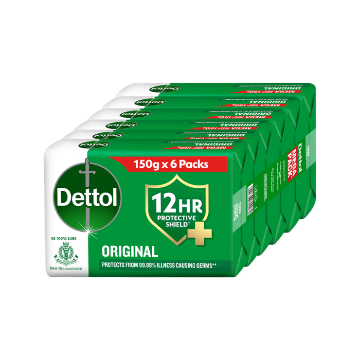 Dettol Original Bathing Bar Soap with 12 Hr Protective Shield – 6 x 150 g