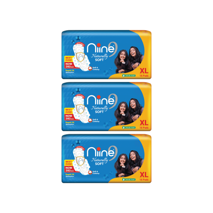 Niine Naturally Soft Extra Long Sanitary Pads – Pack of 3 – 3 x 18 pieces