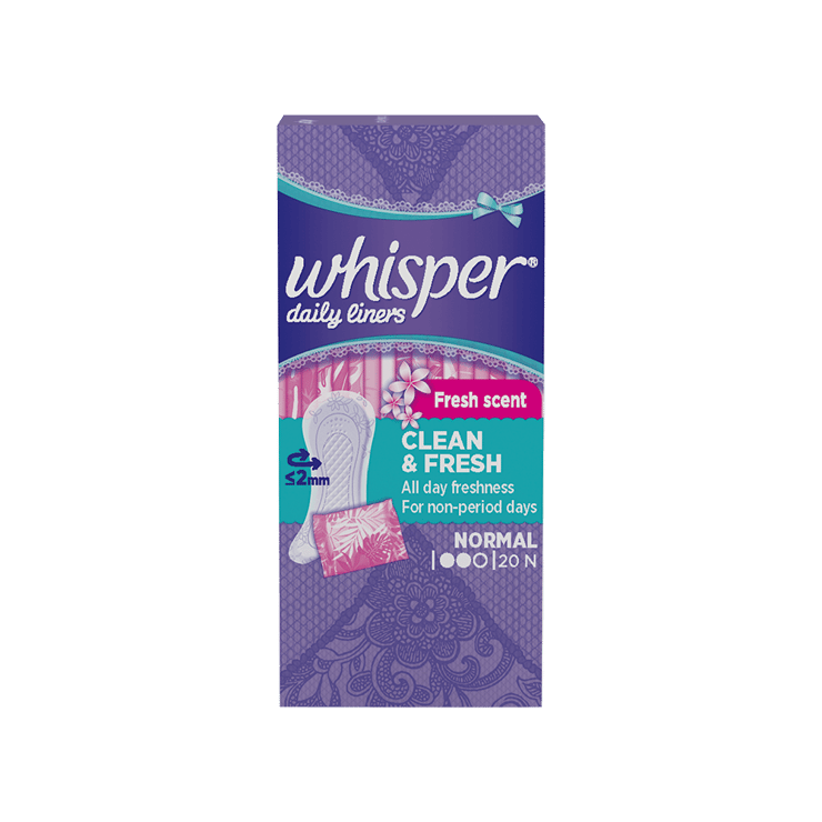 Whisper Daily Liners Clean & Fresh Panty Liners – 20 pieces