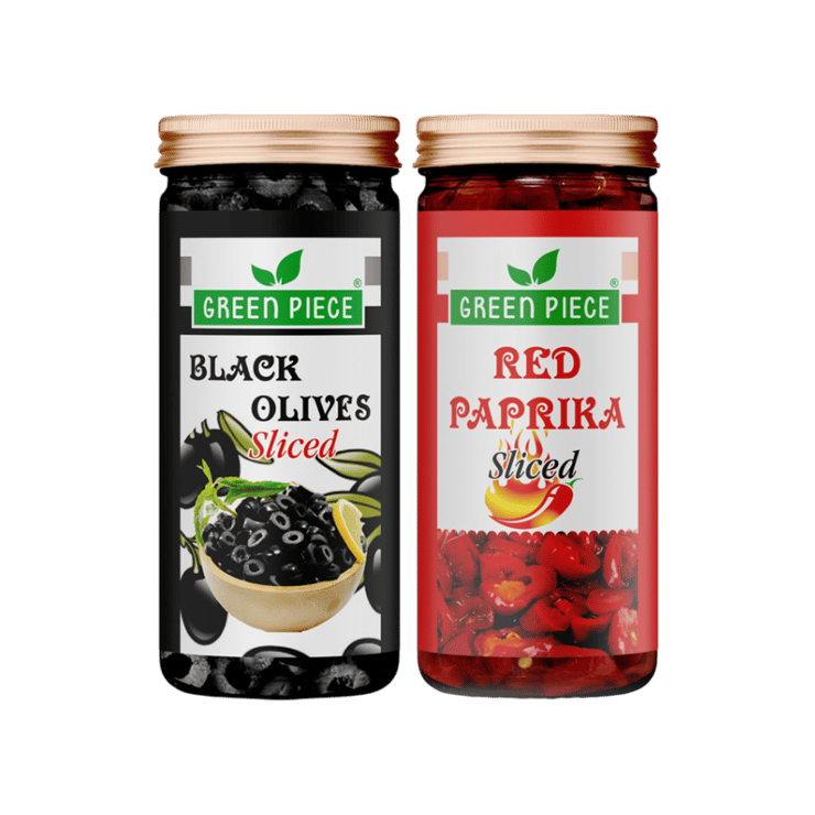 GREEN PIECE Red Sliced Peprika & Black Olives – 460 ml