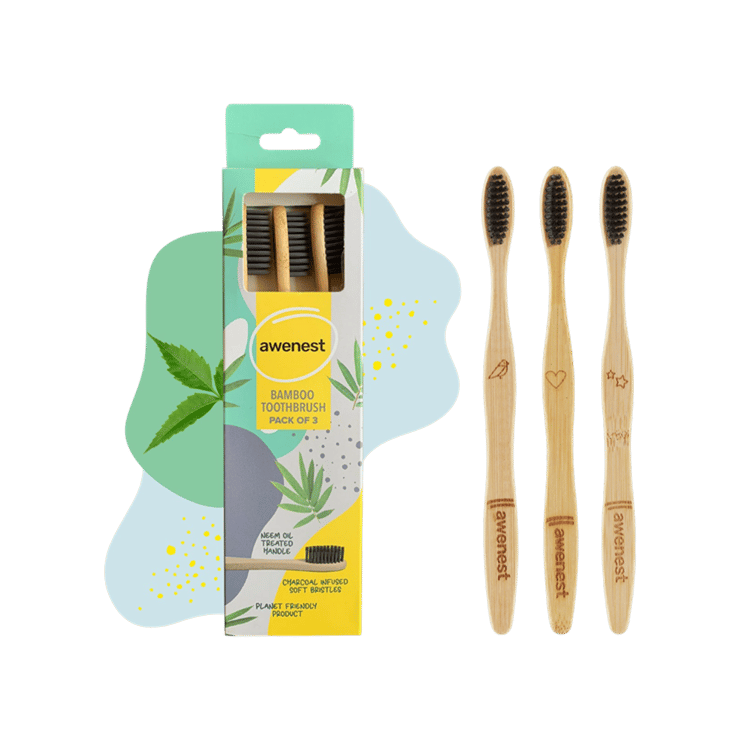 Awenest Bamboo Toothbrush Set – 1 pack (3 pieces)