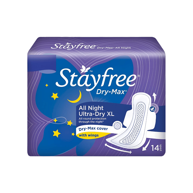 Stayfree Dry Max All Night Sanitary Pads (Extra Large Wings) – 14 units