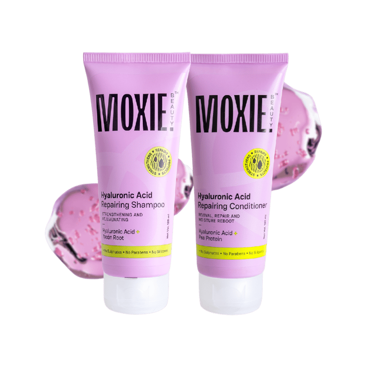 Moxie Beauty Hyaluronic Acid Repairing Shampoo +  Hyaluronic Acid Pea Protein Repairing Conditioner Combo – 120 ml + 120 ml