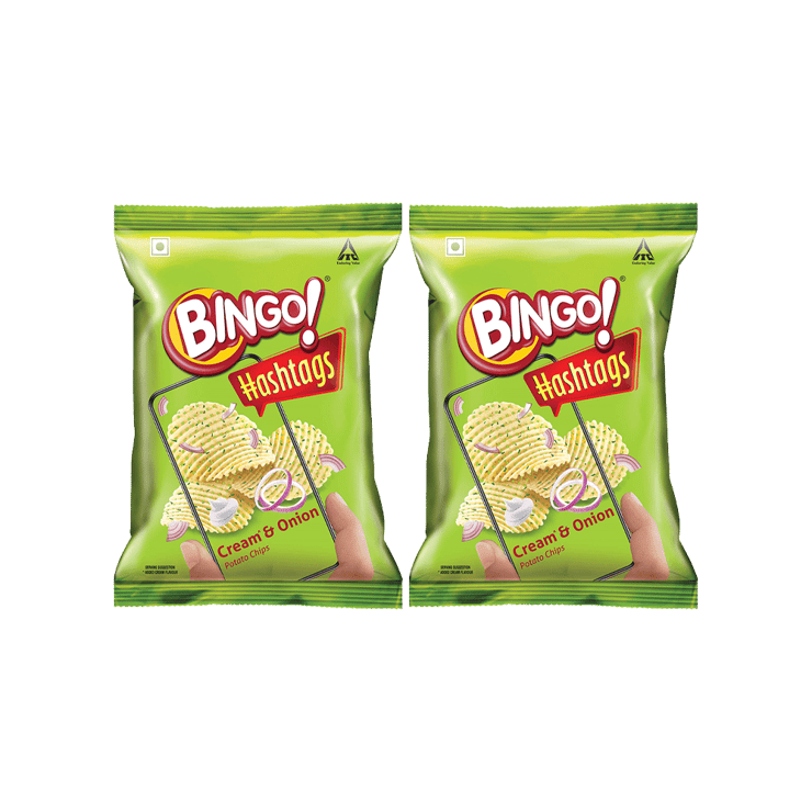 Bingo Hashtags Cream and Onion Potato Chips – Pack of 2 – 2 x 53 g