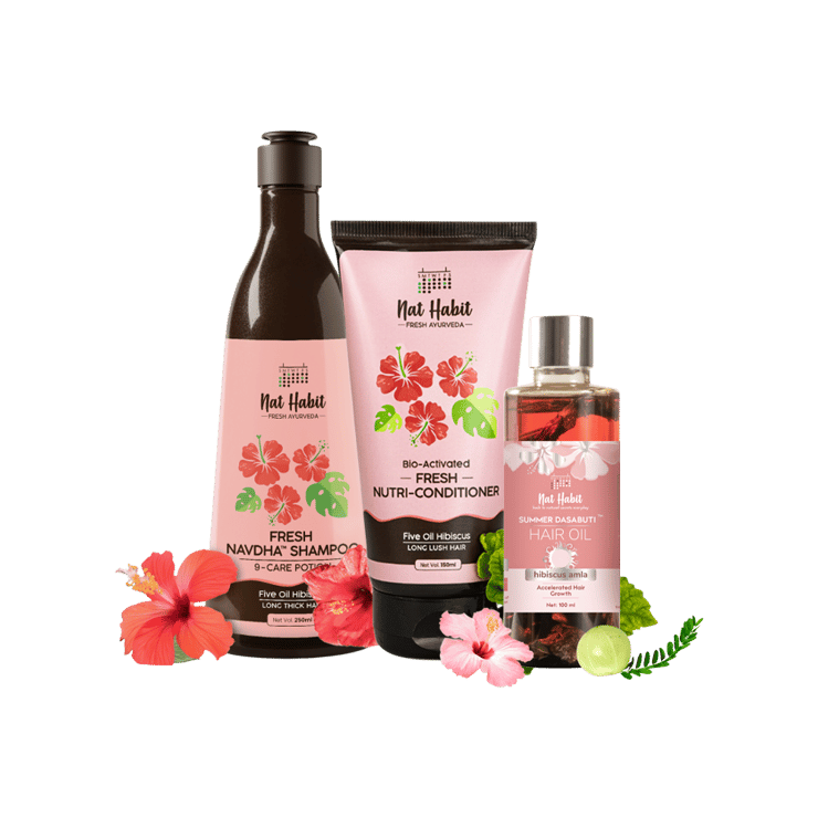 Nat Habit Hibiscus Shampoo for Strength & Shine +  Hibiscus Conditioner for Damage Repair +  Hibiscus Amla Hair Oil for Hair Growth Combo – 250 ml + 150 ml + 100 ml