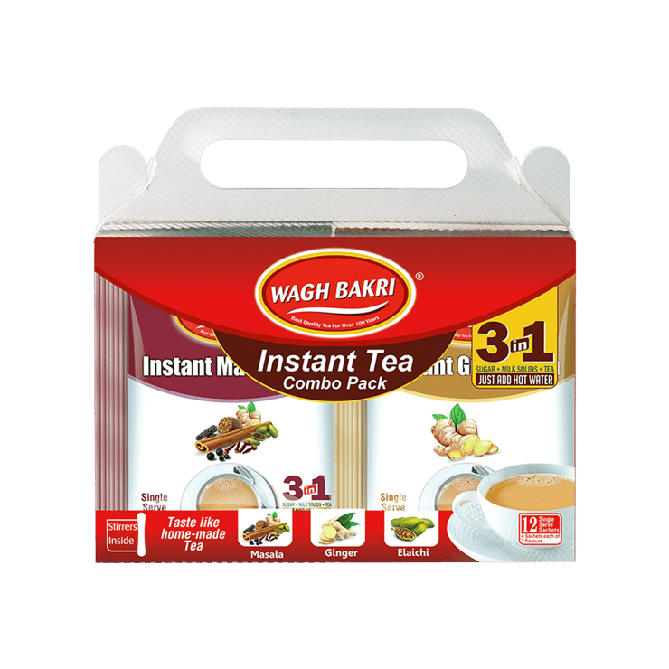 Wagh Bakri Instant Tea Premix Elaichi + Ginger + Masala – 12 units