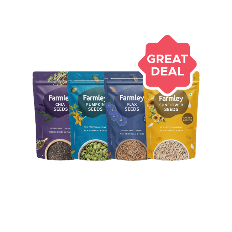 Farmley Premium Flax Seeds + Premium Chia Seeds + Premium Pumpkin Seeds + Premium Sunflower Seeds Combo – 200 g + 200 g + 200 g + 200 g
