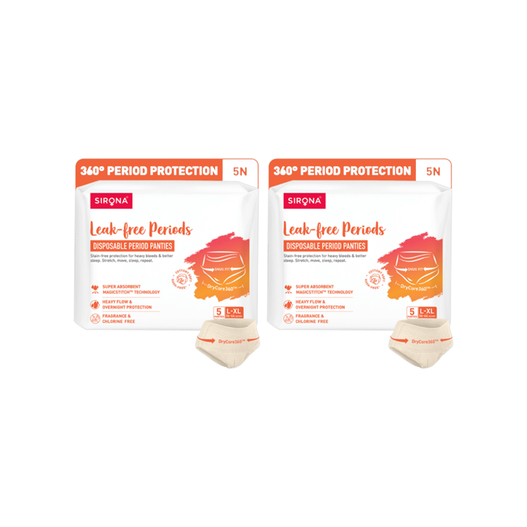 Sirona Disposable Period Panty for Teens – Pack of 2 – 2 x 1 pack (5 pieces)