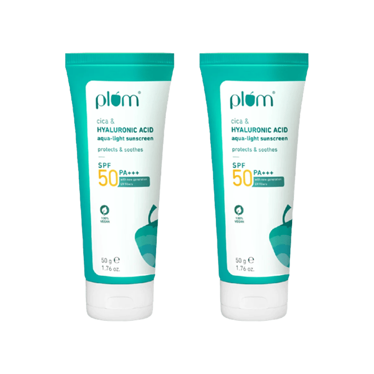 Plum Cica & Hyaluronic Acid Aqua-Light Sunscreen (SPF 50 PA+++) – Pack of 2 – 2 x 50 g