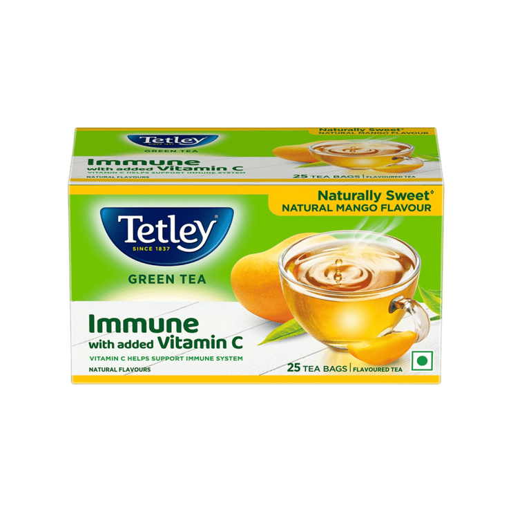 Tetley Natural Mango Flavour Green Tea – Tea Bags (Immune with added Vitamin C) – 25 pieces