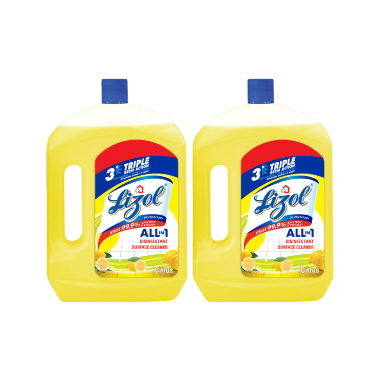 Lizol Disinfectant Surface & Floor Cleaner (Citrus) 2 l – Pack of 2 – 2 x 2 ltr
