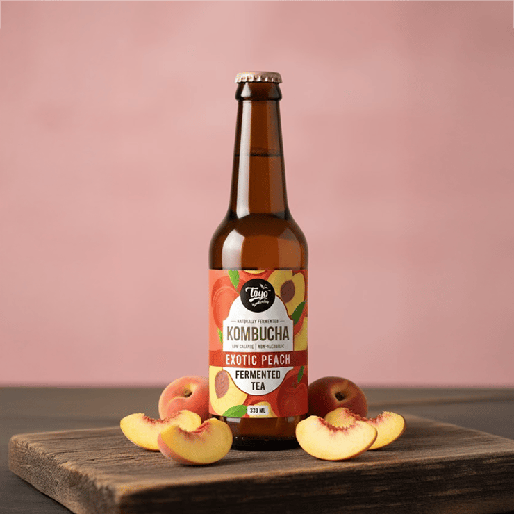 Toyo Kombucha Low Sugar Exotic Peach Non-Alcoholic Sparkling Tea – 330 ml