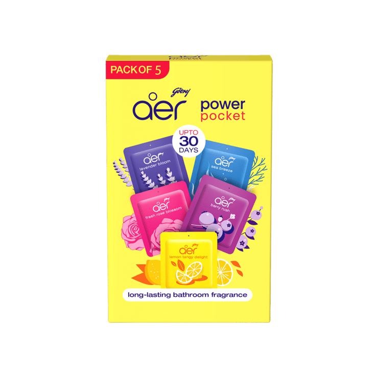 Godrej Aer Power Pocket Air Freshener (Assorted) – Pack of 5 – 5 x 10 g
