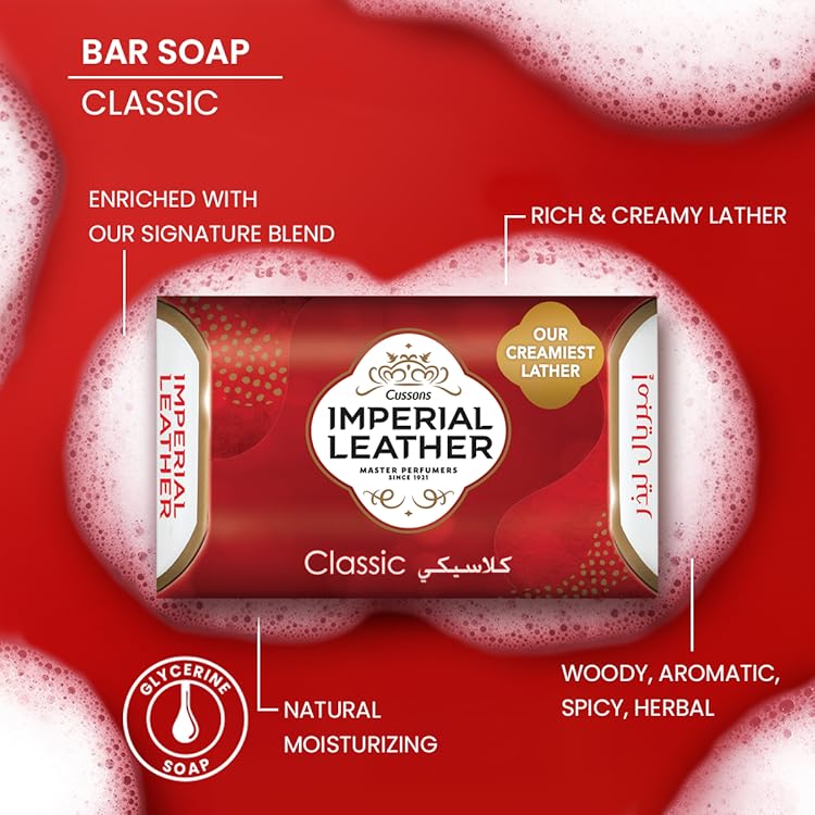 Cussons Imperial Leather Classic Bathing Bar (175g) Pack of 6 | Rich Creamy Lather & Long-lasting Fragrance