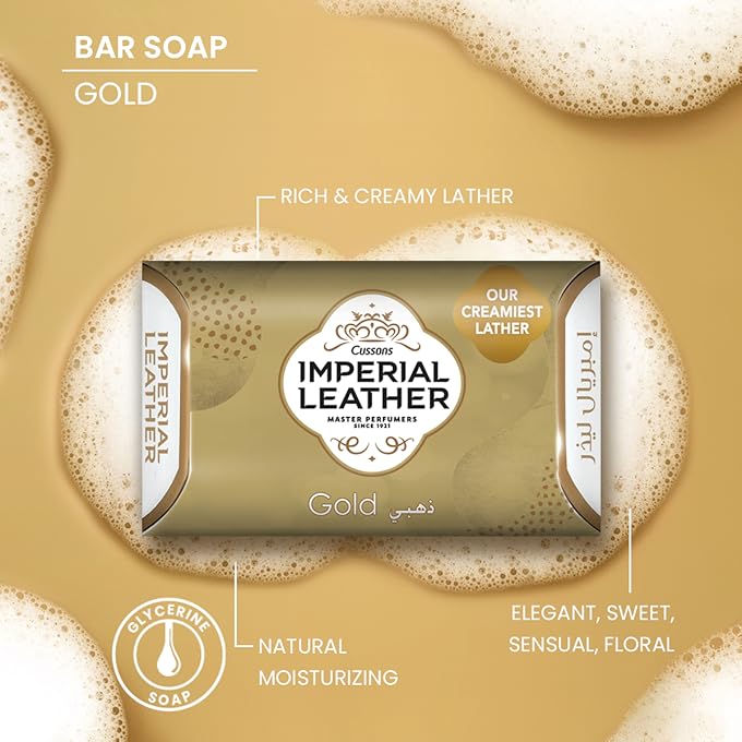Cussons Imperial Leather Gold Bathing Bar (125g) Pack of 6 | Rich Creamy Lather & Long-lasting Fragrance